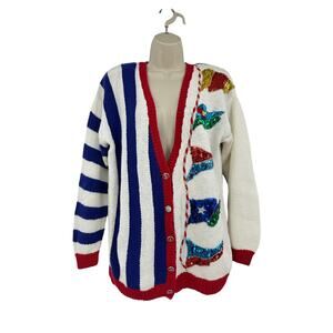 Vintage Marisa Christina Novelty Cardigan Sweater Size M Christmas Sequins